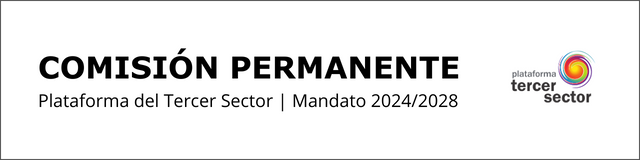 Imagen con título Comisión Permanente, Plataforma del Tercer Sector, mandato 2024-2028. Logo de la Plataforma del Tercer Sector.
