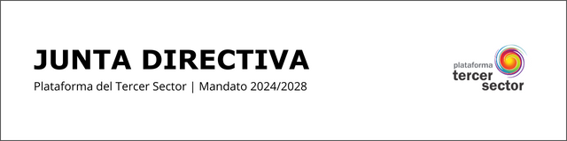 Imagen con título Junta Directiva, Plataforma del Tercer Sector, mandato 2024-2028. Logo de la Plataforma del Tercer Sector.