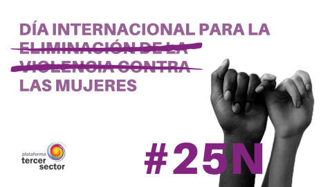 Imagen con el texto Día Internacional para la Eliminación de la Violencia contra las Mujeres y dos manos entrelazadas