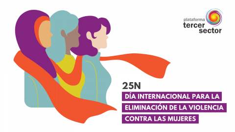 Imagen en la que se muestra a tres mujeres y el texto  Día Internacional para la Eliminación de la Violencia contra las Mujeres