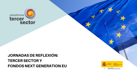 Imagen con el logo de la PTS y la bandera de la UE con el texto El Tercer Sector y los Fondos Next Generation EU: