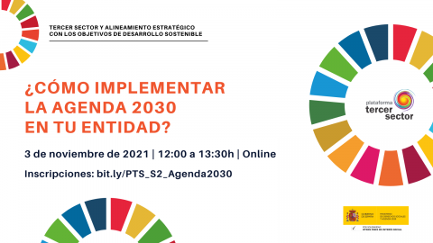 Cartel promocional del evento con el título ¿Cómo implementar la Agenda 2030 en tu entidad?