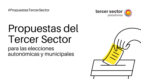 Imagen donde aparece en dibujo una mano votando en una urna y el texto "Propuetas del Tercer Sector para las elecciones autonómicas y municipales"