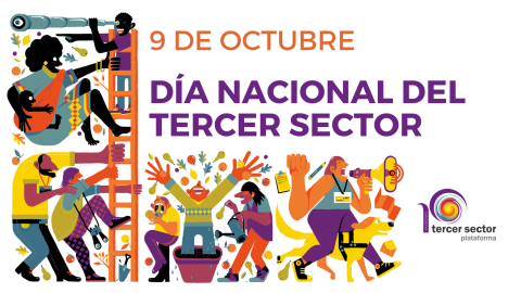 Ilustraciones de personas junto al texto Día Nacional del Tercer Sector