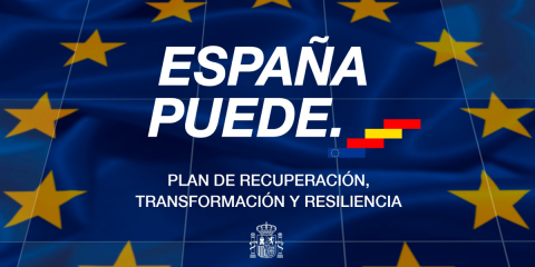 Imagen con el texto 'España puede, Plan de Recuperación, transformación y resiliencia'