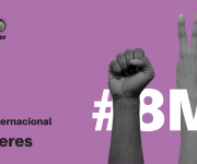 Imagen con dos manos levantadas y el texto Día Internacional de las Mujeres 8M