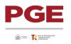 Siglas de los Presupuestos Generales del Estado: PGE. Con los logos del Gobierno de España y el Plan de Recuperación, Transformación y Resiliencia. 