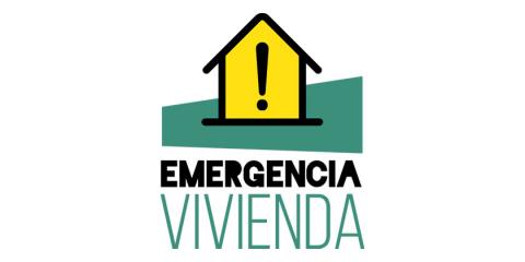 Imagen con una casa y un signo de exclamación y el texto: Emergencia vivienda